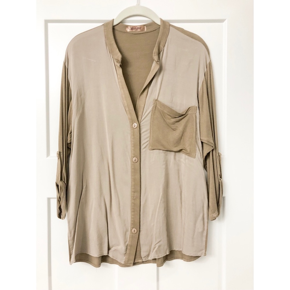 Light Tan Button-Down Top w/ Pocket